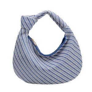 Melie Bianco Cher (Brigitte) Large Blue & White Raffia Straw Shoulder Bag